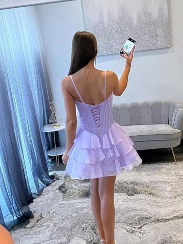 Fair Lady Short Homecoming Dresses 2025 Tiered Ruffle Hem Spaghetti Straps Chiffon Formal Cocktail Party Gowns for Teens3
