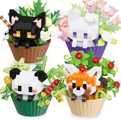 TENYEAH 4 in 1 Micro Cute Animals Cupcake Building Set,