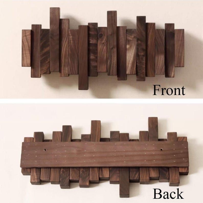 XSOURCE Wooden Wall Mounted Coat Rack with Hooks – Decorative Solid Wood Wall Hook Organizer for Entryway, Hallway & Bedroom, Modern Rustic Wooden Wall Hanger for Coats, Jackets, Bags (8- Hook Piano) 4
