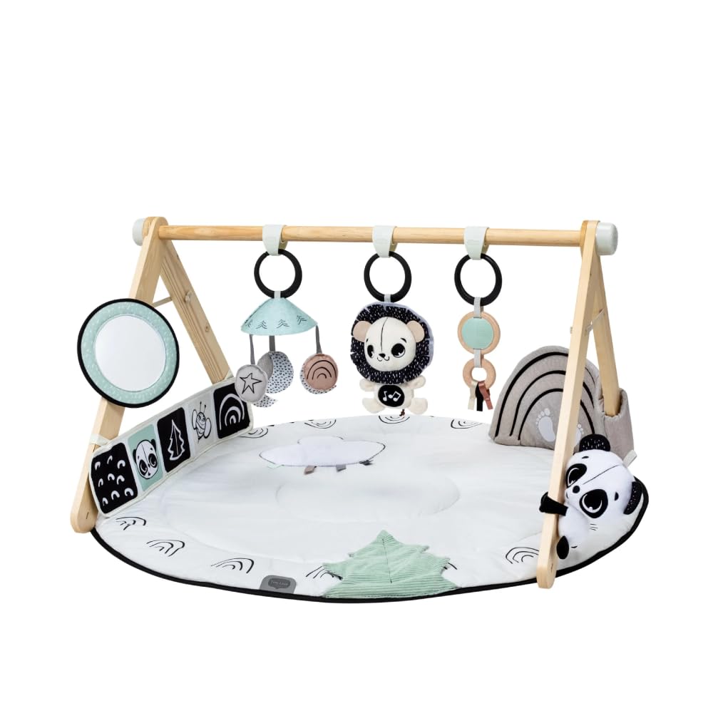 Tiny Love Luxe Developmental Gymini, Gimnasio de actividades con música para bebés, desde 0 meses, 20 actividades, juguete musical portátil, 12 tarjetas de hitos, Black & White Décor