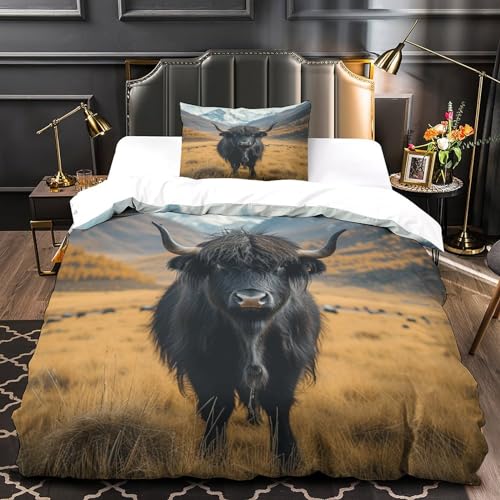 Housse de couette 3D 135x200 super douce imprimé vache écossaise - 3