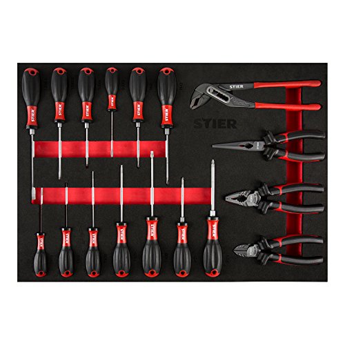 STIER Werkstattwagen Black, bestückt 223-teilig, Werkzeuge in Weichschaumeinlage (EVA), Tragkraft 300kg, 7 Schubladen – Bild 6