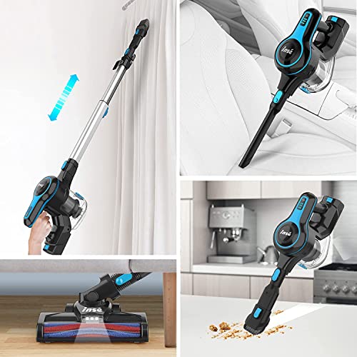 Image of INSE Cordless Vacuum Cleaner, 6-in-1 Rechargeable Stick Vacuum with 2200 m-A-h Battery, Powerful Lightweight Quiet Vacuum Cleaner, Up to 45 Mins Runtime, for Home Hard Floor Carpet Pet Hair- N5S Blue