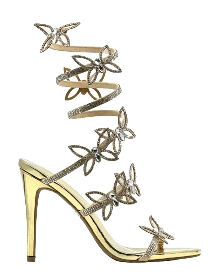 Wild Diva Women Rhinestone Butterfly Spiral Wrap Around High Heel