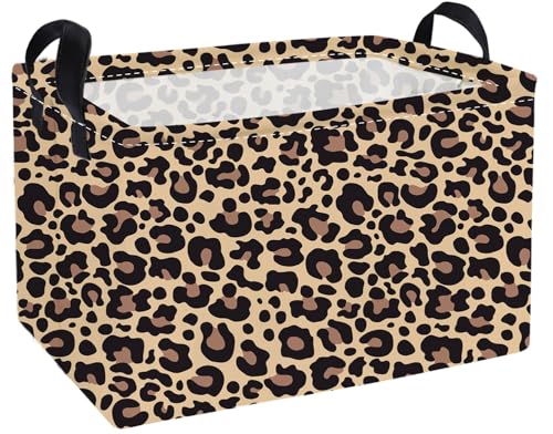 Image of Essme Rectangular Kids Baskets,Leopard Print Storage Box,Cute Basket for Kids with Handles for Room Decor, Book Bins,Shelf Basket.(Leopard Print)