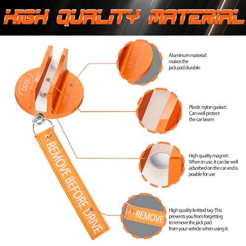 Image of DEDC Universal Aluminum Grooved Magnetic Jack Pad 2 Pcs, Jacking Puck Pinch Weld Frame Rail Adapter with 2 Reminder Streamers, Oil Change Mush Haves, Mechanic Tools in Garage, Gifts for Mechanics