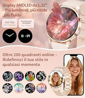 SUNKTA Orologio intelligente da donna 7,9 mm ultra sottile 1,32" AMOLED chiamate Bluetooth elegante oro rosa Smartwatch per Android iOS, frequenza cardiaca, monitoraggio del sonno, contapassi, calorie