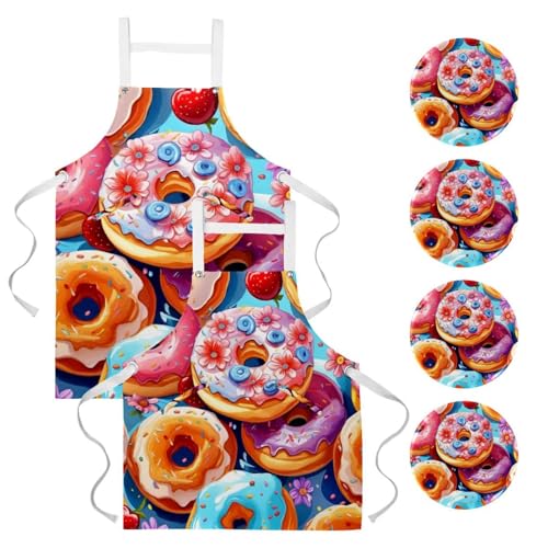 Tablier de cuisine imperméable lot de 2 avec poches motif donuts pour cuisiner au sec