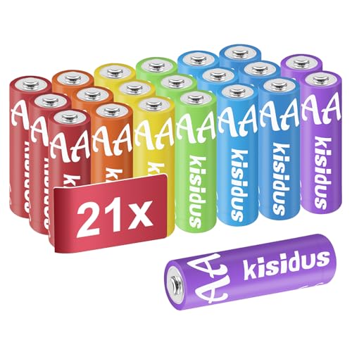 kisidus Batterien AA, 21 Stück, Bunte Einwegbatterien 1,5V LR6,...