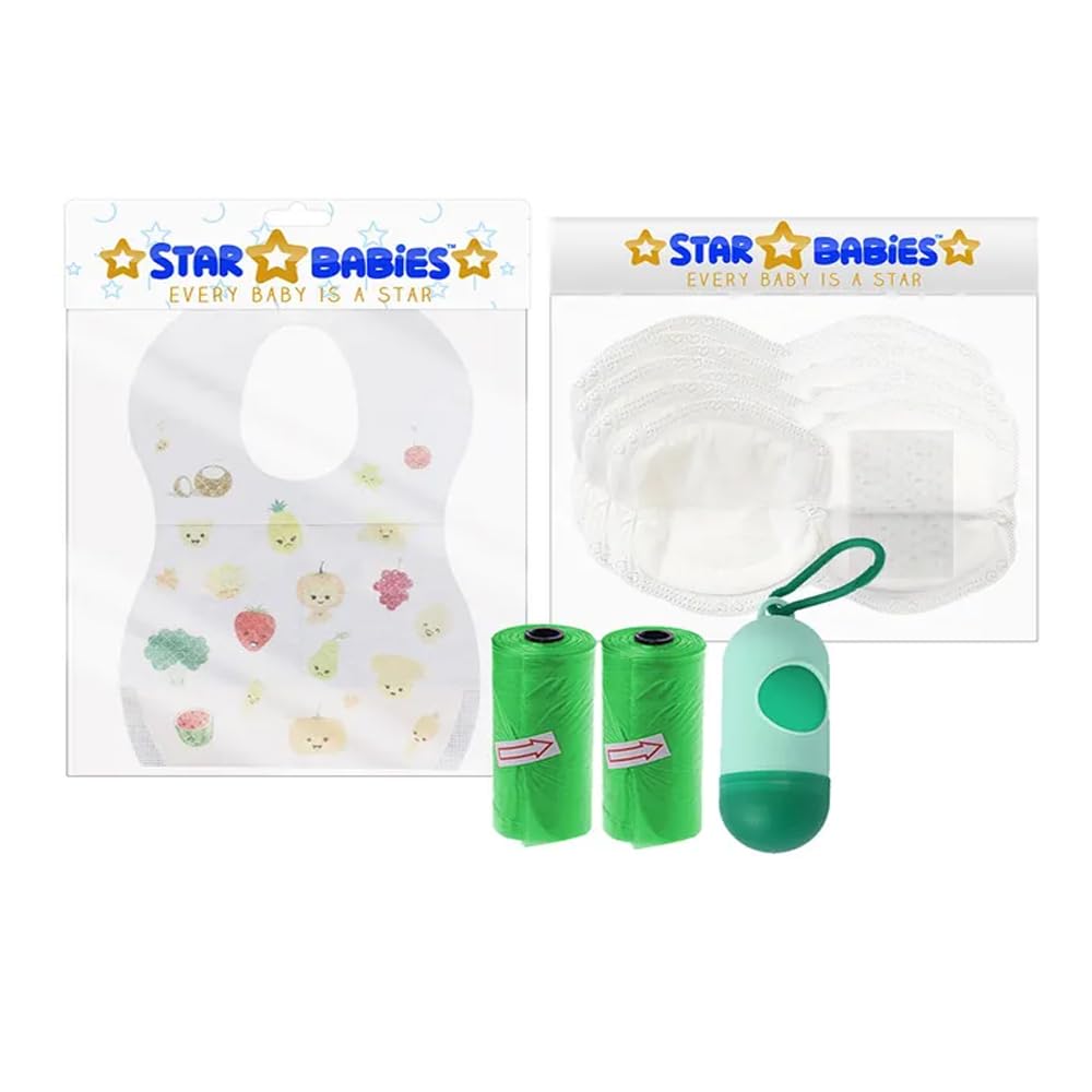Star BabiesCombo (Caddy Diaper Bag Organizer, Diposable Bibs 5pcs, Scented Bag pack of 5)-Green