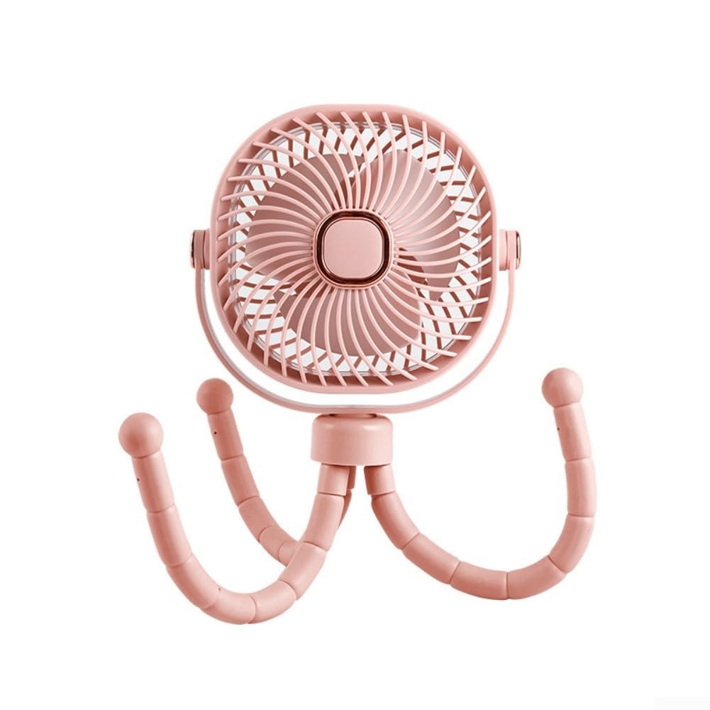 Tragbarer Kinderwagen-Ventilator, 8000 mAh, mit 360-Grad-Drehung, LED-Licht, abnehmbarem Kopf und 4 Geschwindigkeitsoptionen für den Einsatz (Rosa)
