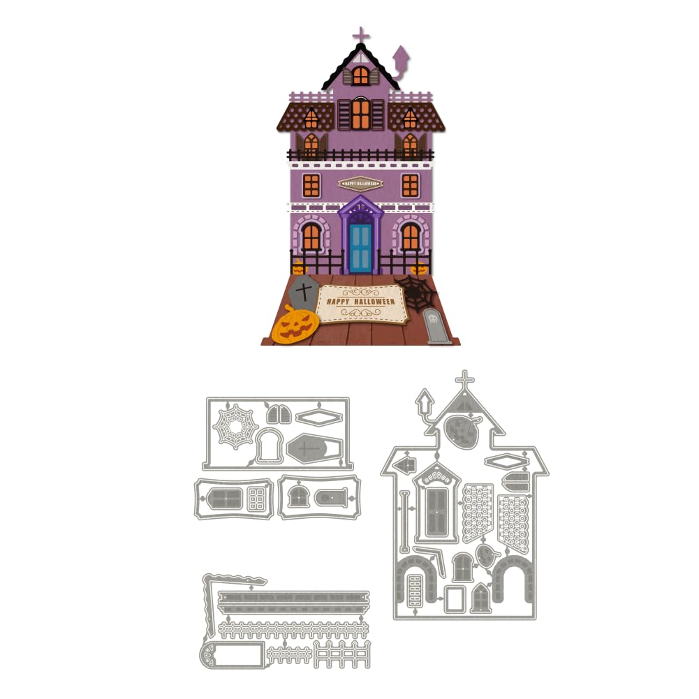 WADORN 3Pcs Halloween House Metal Cutting Dies Stencils