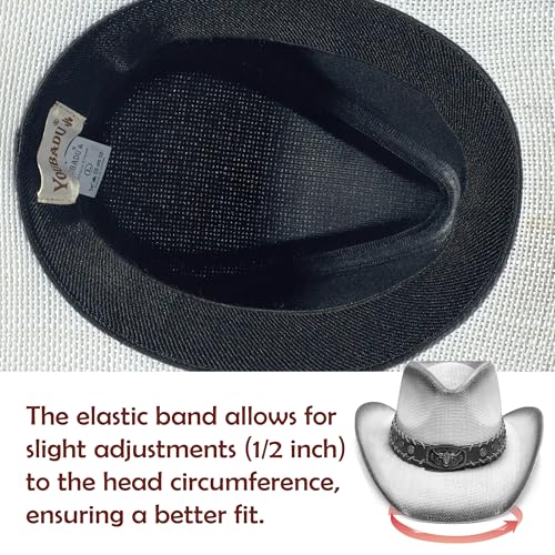 Image of YOUBADU Western Straw Cowboy and Cowgirl Hats with Decorative Bands - Unisex Wide Brim Raffia Style Sun Hat
