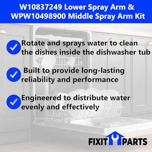 Image of W10837249 Lower Spray Arm & WPW10498900 Middle Spray Arm Kit