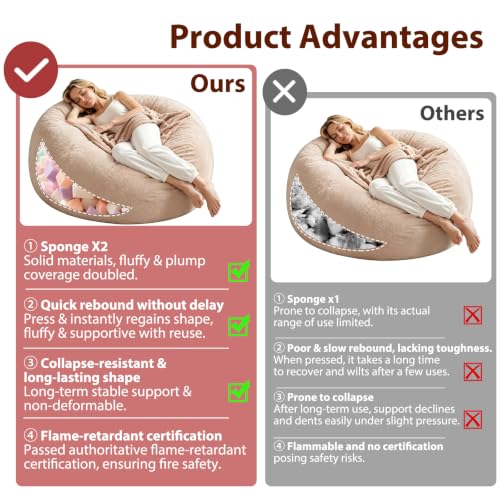 Image of Beanbags for Adults,3FT,beanbag Chair with Filler，Memory Foam Bean Bag Chair，Plush Bean Bag Chair，mueble para sala modernos，Suitable for Bedroom Balcony Games Leisure Reading Chair (Apricot, 3 Foot)