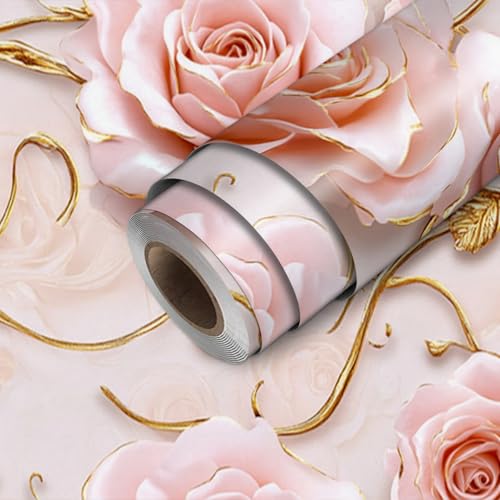HOMETITUTE Pink Rose Wallpaper Peel and Stick Embossed Floral Contact Paper Wall Paper Stick 17.7