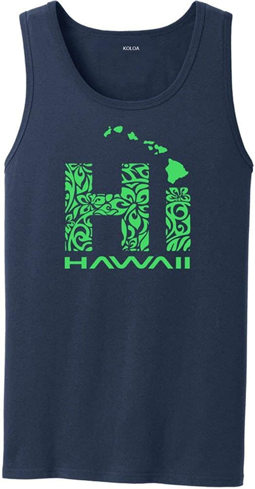 Koloa Surf Custom Graphic Tank Tops in Sizes S-4XL Small Navy With Green Hawaiian Tribal Hi Logo