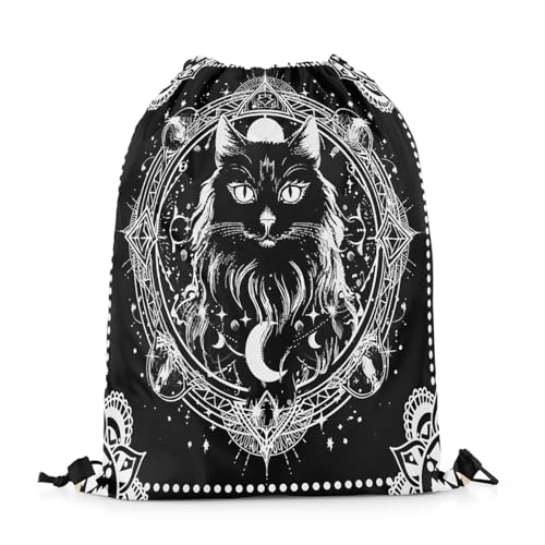 Feelyou Sun Moon Drawstring Backpack for Boho Exotic Cute Cat Drawstring Bags Bohemian Sports Drawstring Sackpack Decor Galaxy Waterproof Cinch Bag Animals Theme3