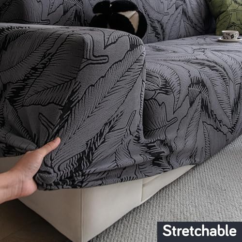 Image of HOKIPO 200gsm Dual Tone Knitting Jacquard Sofa Cover 1 Seater Fully Covered, Shadow Grey (NEW2-AR-6032-GRY)