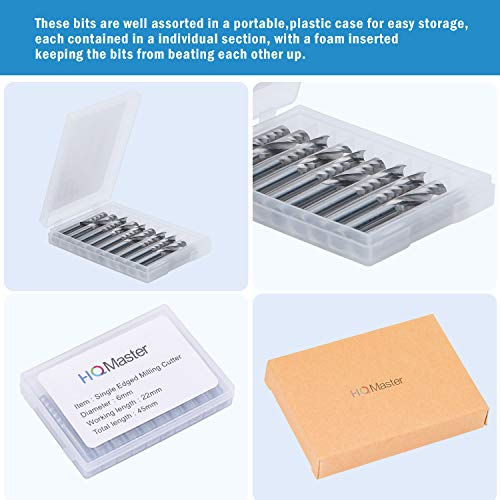 Hqmaster 10 Pack 6Mmend Mill Milling Cutter Cnc Spiral Router Bits Tungsten Steel 22Mm Flute Length, Upcut Cutting Tool For Acrylic Pvc Abs Plywood Hardwood #TOP1