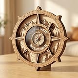 Adorno de brújula de madera en capas 3D hecho a mano de 6 pulgadas, escena de aventura de montaña y bosque, decoración rústica de mesa de cabaña, regalo de viaje para papá, novio, hermanos. No incluye
