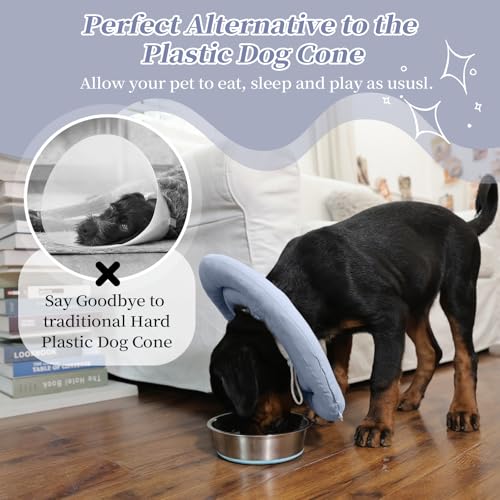 Image of IDOMIK Dog Recovery Collar, Waterproof Soft Dog Cone After Surgery, Comfy Protective Elizabethan Collar Alternative for Dogs Cats, Adjustable Pet Neck Donut Cone Anti-Licking Biting Wounds,Blue,3XL