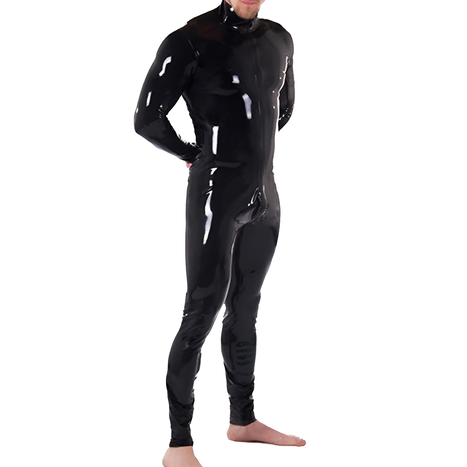 Combinaison en Latex Homme avec Fermeture éclair sur le Devant,Catsuit Classique en Latex Caoutchouc Faite à Main
