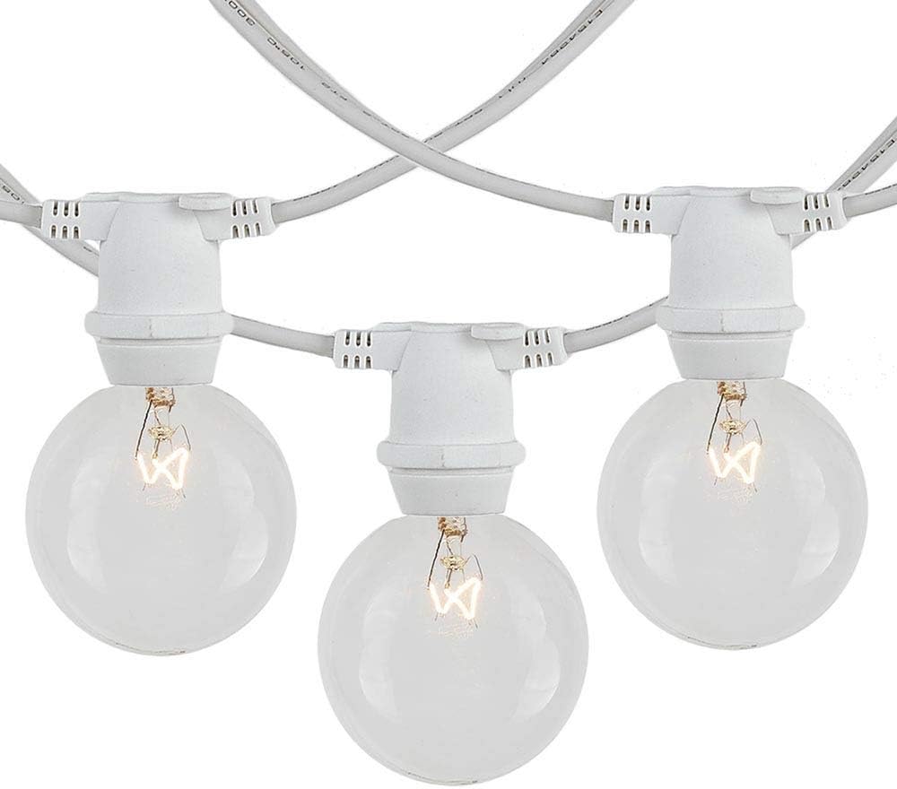 Novelty Lights 25' Clear Incandescent G50 Globe Outdoor String Lights, in-Line, Commercial Grade, Backyard Garden Gazebo, Cafe Market Patio Lights, White Wire, 25 Sockets