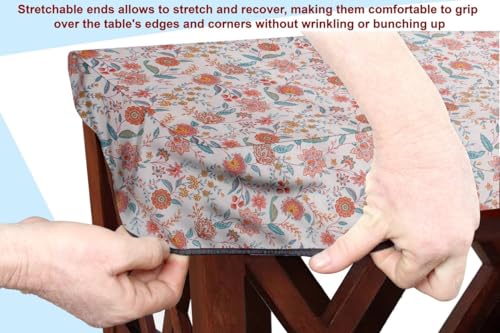 Image of The Furnishing Tree Elastic Cotton Rectangular Center Table Cover 14x24 in Inches Floral Multicolor on offwhite Base