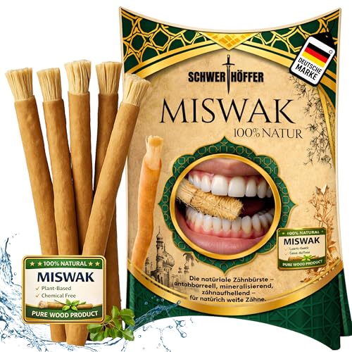 100% Miswak Zahnbürste (5 stück) Natürliche Miswaks ohne Fluorid miswak - stick siwak natürliche holzzahnbürste für weiße Zähne & Mundpflege inkl. Beutel