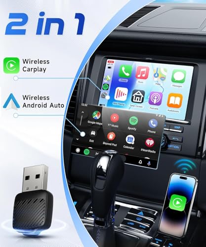 Image of 2-in-1 Wireless Car Receiver for Android Auto & CarPlay, Converts Wired to Wireless, Bluetooth Plug & Play Receiver - Compatible with OEM Factory-Fitted Wired Systems (Black)