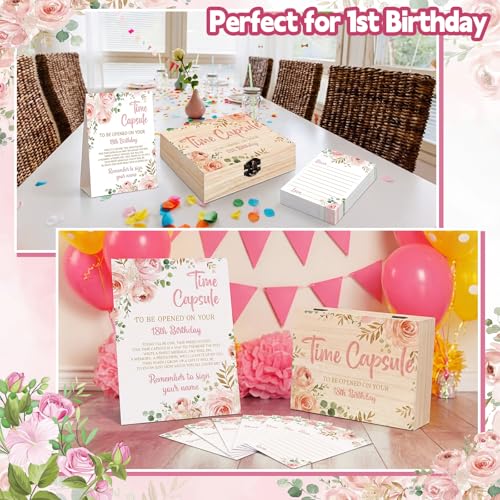 Fuutreo Time Capsule Box 1st Birthday Time Capsule First Birthday Party Games, 1st Activities for Guests, Advice and Wishes Cards Gift Keepsake for Party Supplies (Pink Flower) by Fuutreo - Used condition - Image 5