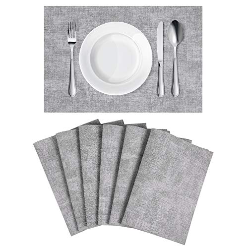 Homaxy Faux Leather Heat Resistant Placemats for Dining Table Set of 6 Waterproof Wipeable Washable PU Table Mats Easy to Clean Anti-Slip Place Mats 118 x 17 Light Grey