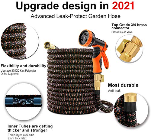 Garden Hose Expandable Garden Hose 100 ft Garden Hose with Triple Layer Latex Core, 3/4" Solid Brass Fittings, 3750 D Extra Strength Fabric 10 Function Spray Nozzle for All Your Watering Need - Thumbnail 2