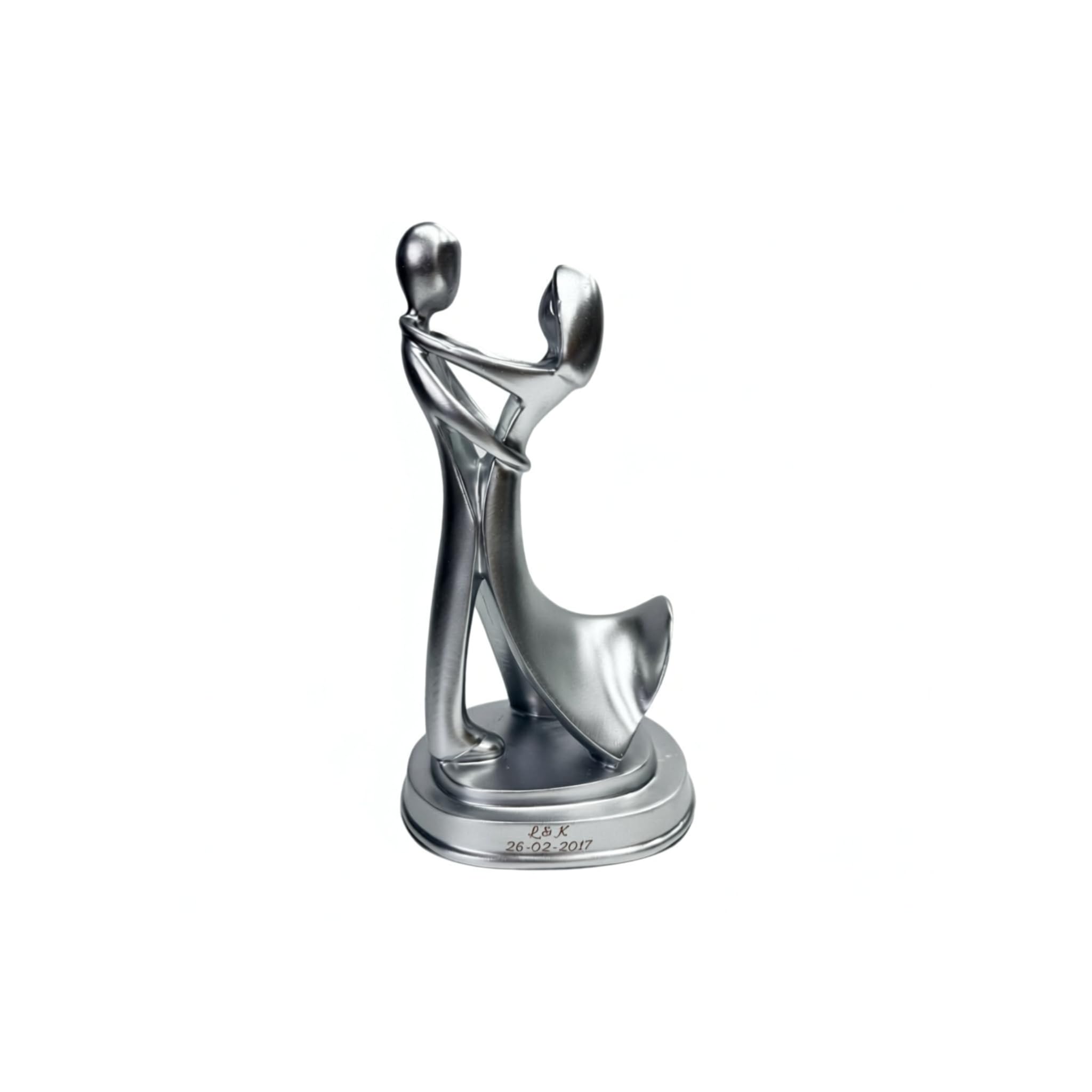 Velmonto Personalised Wedding for Couple – Custom Engraved Names & Date, Romantic Resin Sculpture (Heart, Dancing, Embrace), Gift for Wife or Husband (Silver, Dancing Couple)