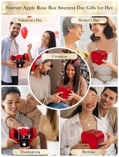 Preserved Real Rose with Forever in My Heart Locket Necklace Custom 2 Photos Cherish These Personalized Red Apple Surprise Gift Box Long Distance Relationship Mothers Birthday Anniversary Eternal Love — view 2