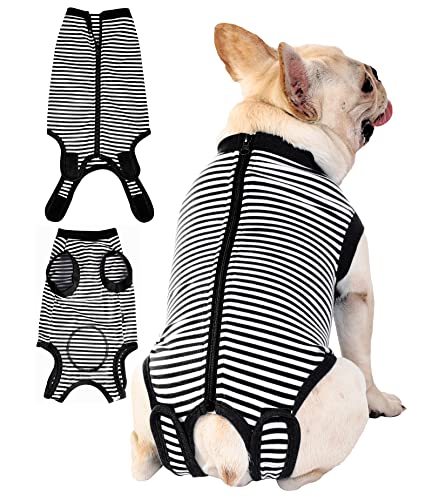 Image of Dogs Cats Recovery Small Suit for After Surgery,Professional Pet Recovery Shirt Dog Abdominal Wounds Bandages,Substitute E-Collar & Cone,Prevent Licking Dog Onesies,Black-White XS