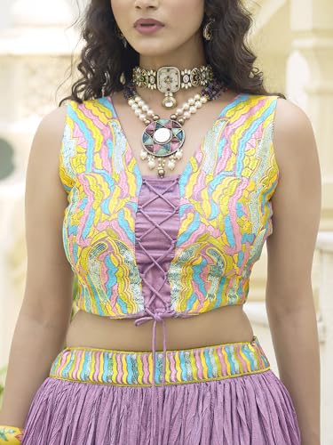 Image of PURVAJA Women's Silk Semi-Stitched Lehenga choli