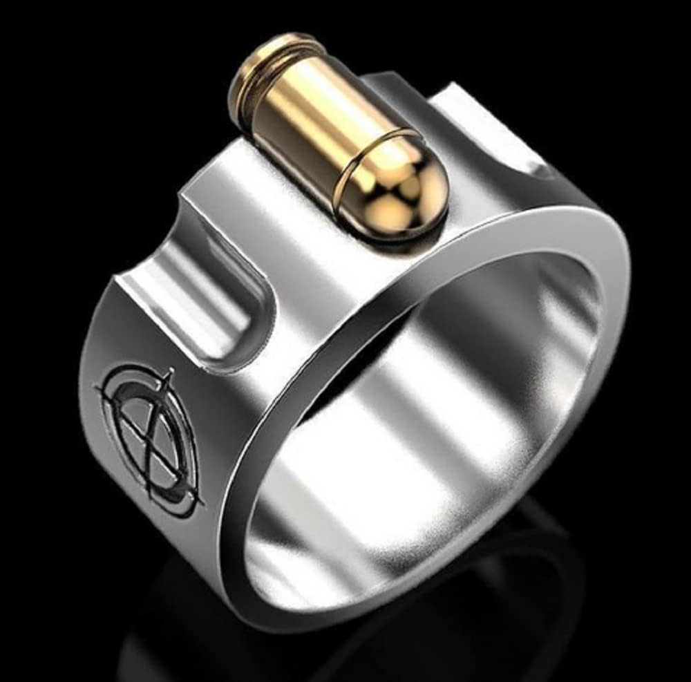 Awmnjtmgpw 925スターリングシルバー クリエイティブブレット メンズリング ルーレット リボルバー 2色リング ドミネア