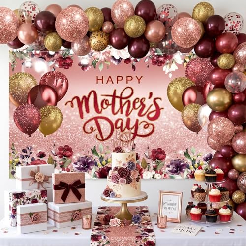 Mocsicka Fondo Feliz Día de la Madre 10x7ft Flores Burdeos miniatura 2