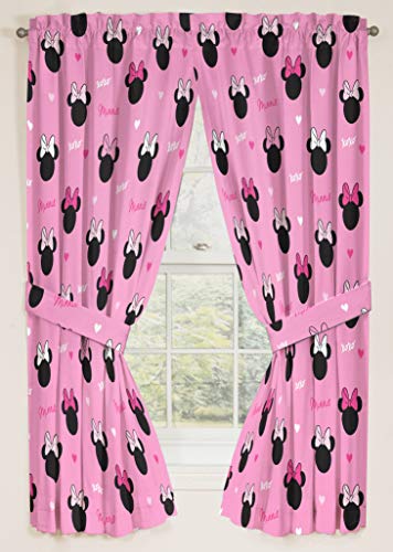 Image of Jay Franco Disney Minnie Mouse Hearts N Love 63 inch inch Drapes - Beautiful Room Decor & Easy Set Up, Bedding - Curtains Include 2 Tiebacks, 4 Piece Set (Official Disney Product)