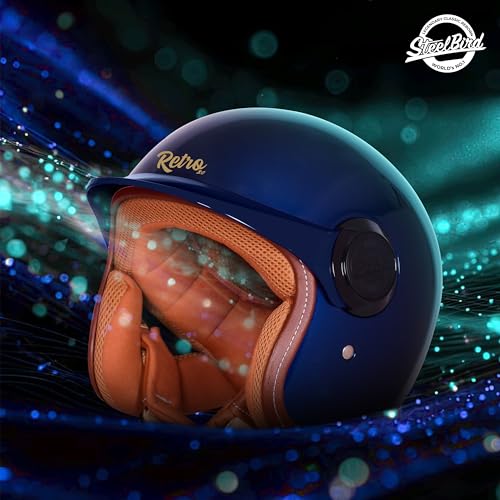 Image of Steelbird SBH 65 Retro 3.0 DOT and ISI Certified Open Face Helmet for Men and Women (Large 600 MM,Glossy Armada Blue)