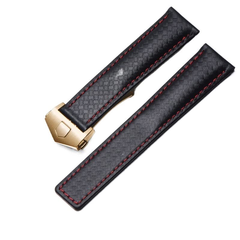Bracelet montre cuir fibre de carbone noir rouge 20mm pour TAG