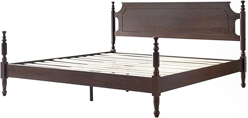 Miniatura 4 de Base de cama tamaño Queen, plataforma de madera maciza con cabecero y estribo, patas centrales de metal, 12 listones de alta resistencia, sin ruido