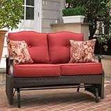 Better Homes & Gardens Glider Bench Outdoor Loveseat with 2 Cushions and 2 Decorative Pillows, Seats 2 in Color Red