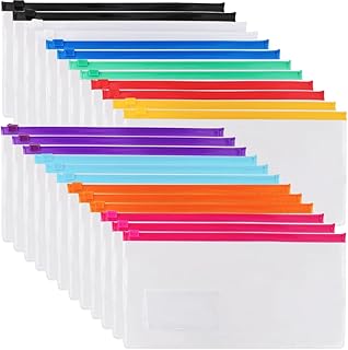 EOOUT 24pcs Poly Zip Envelope, Plastic Envelope, Reusable Envelopes, 9 x 4.7 Inches, A6 Size, 10 Colors, for Office Supplies