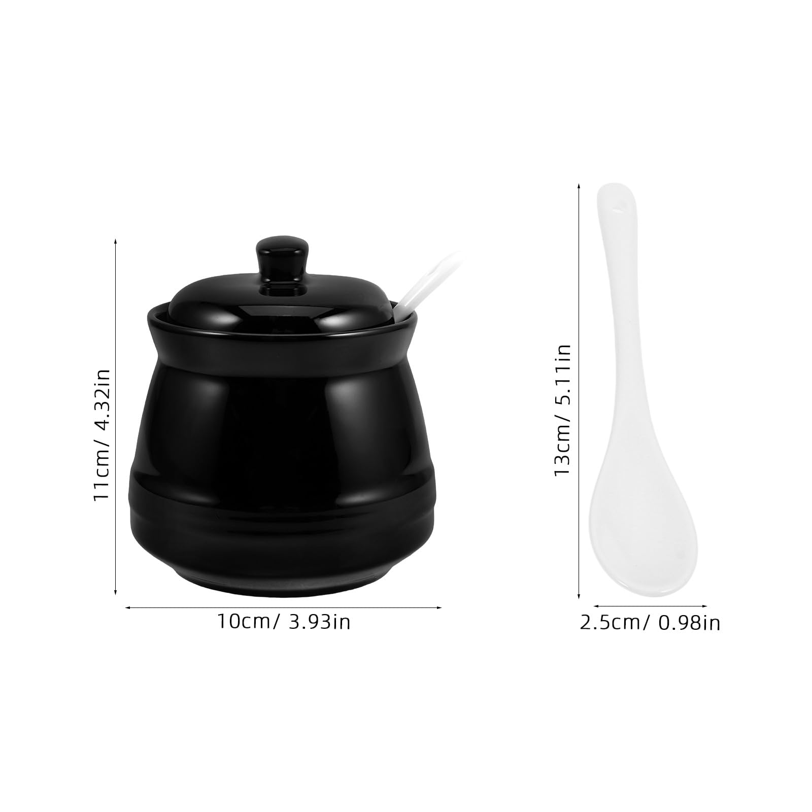 TOYANDONA Sucrier en Céramique Noire 350ml avec Couvercle et Cuillère pour Rangement des Épices et Condiments Plan de Travail la Cuisine