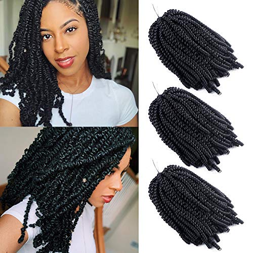 3 Pack Spring Twist Crochet Hair 8 Inch Crochet Braids Synthetic Fluffy Twist Spring Well Hair Extension 110g/Pack 1B#