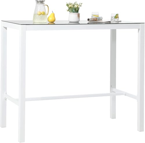 OC Orange-Casual Mesa de bar al aire libre, mesa de comedor rectangular de aluminio para todo tipo de clima, mesa de comedor de vidrio templado para