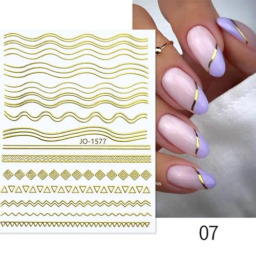 Puyokinm BEARTOP-5 12 Sheets Gold Lines Nail Art Stickers 3D Self Adhesive Metal Curve Stripe Line Nail Decals Nail Art Supplies French Tips Strip Wave Design Manicure Decorations thumb #3